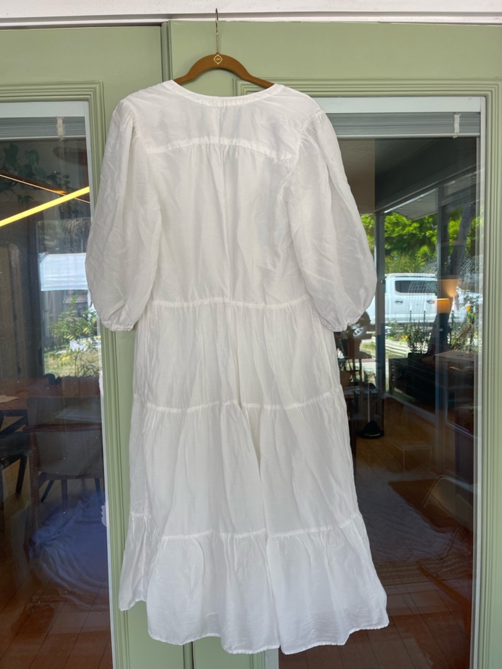 Cotton Silk Blend Romantic Lightweight M/L Tiered Lined Midi Dress - Picture 3 of 9